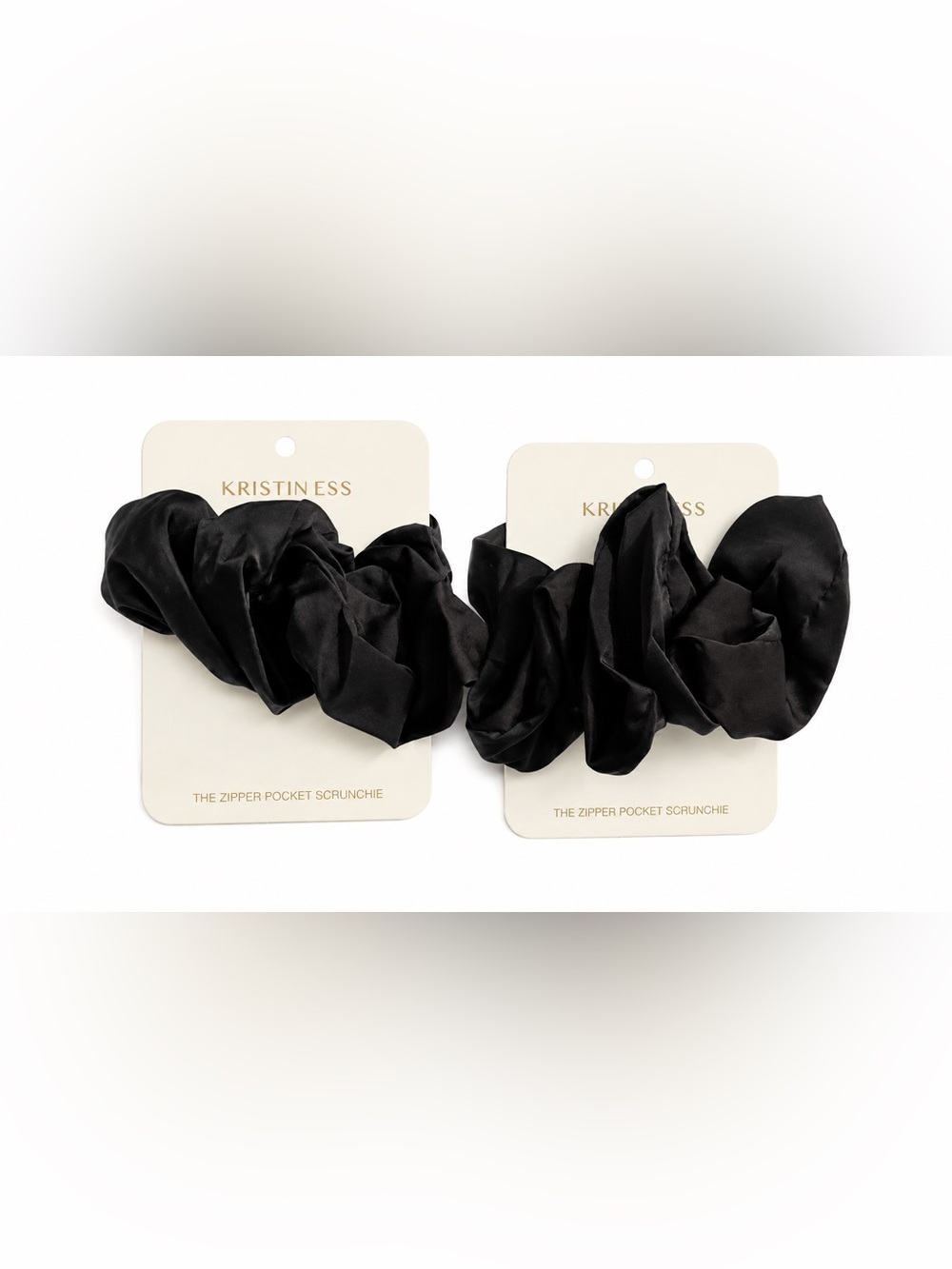 Kristin Ess Zipper Pocket Scrunchie Black Satin Hair Tie NWT Lot of 2 Oversized